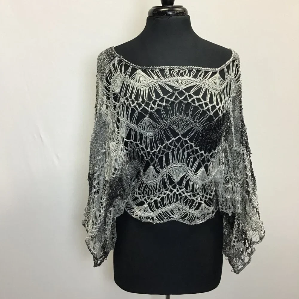 BCBG Max Azria-Crochet Kimono Sleeved Cropped Top
